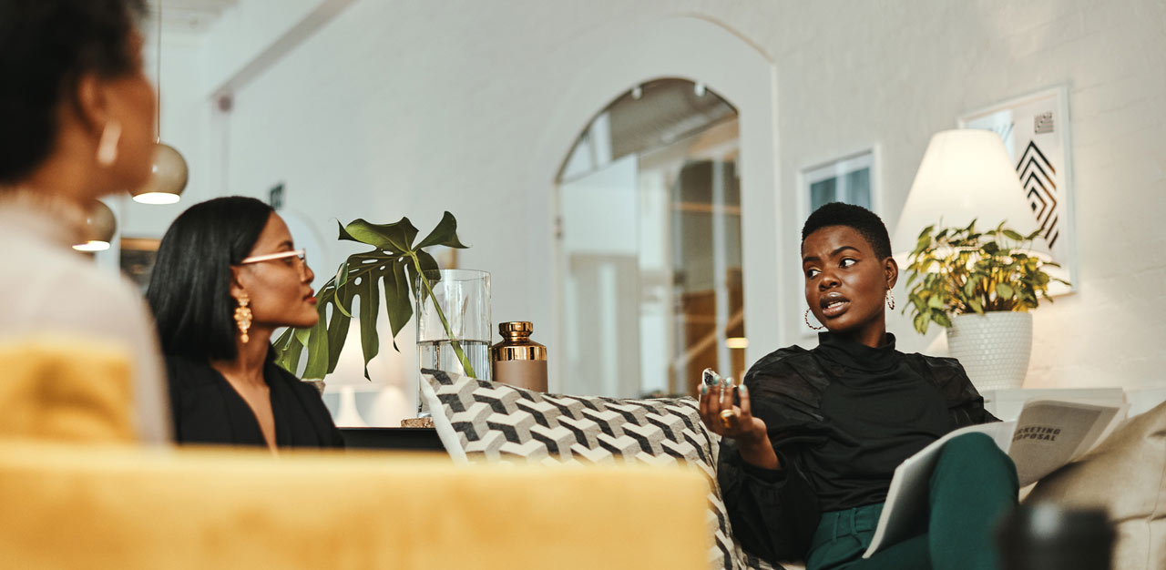 woman talking in casual work setting