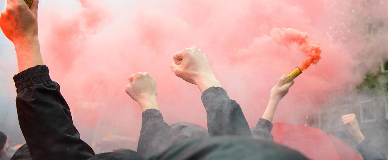 hands raised in protest